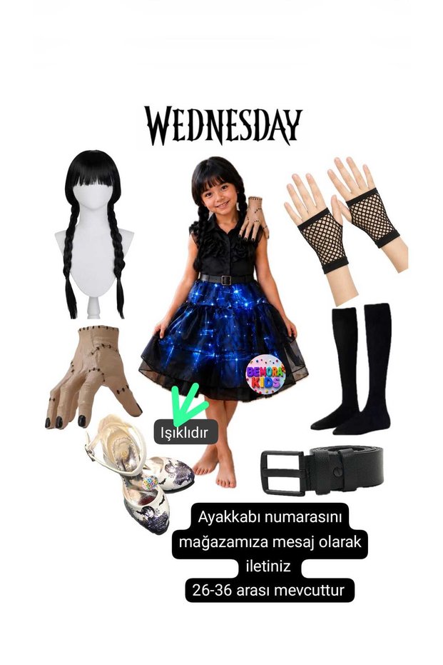 Wednesday Light-Up Costume Wednesday High-Heeled Shoe Set (Message Us the Shoe Size in Our Store)