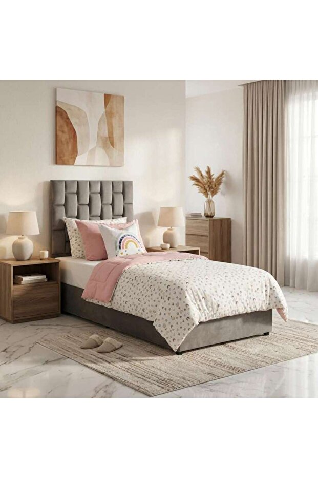 Diana Single Bed Velvet Grey 120x200 Cm