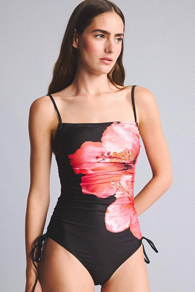 Regular Fit Floral Black Swimsuit G3769Ax26Sm