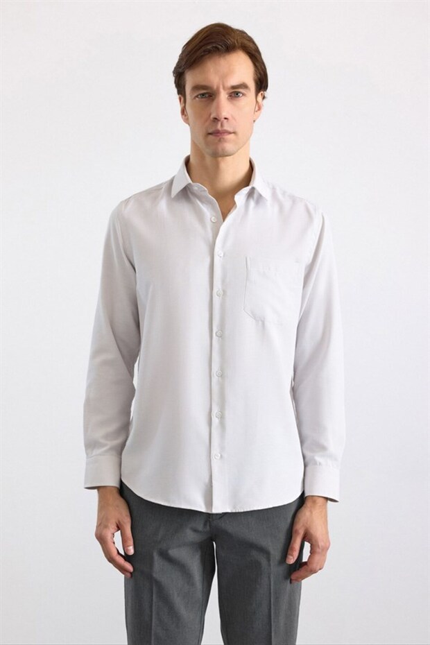 Beige Regular Classic Collar Plain Capless Pocket Buttoned Long Sleeve Standard Casual Shirt