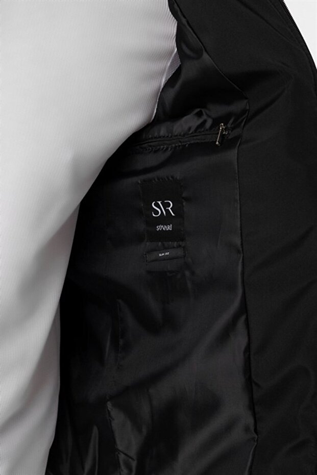 Siyah Slim Kapitone Mont - 5
