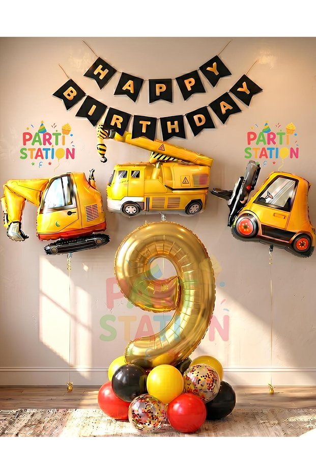 Construction Equipment Construction Party 9 Years Old Balloon Set Ladle Balloon Crane Balloon Truck Balloon Birthday Set