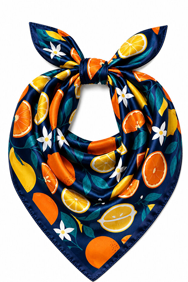 Navy blue patterned colorful modal women's scarf bandana 50x50 cm standard size hair neck bag accessory