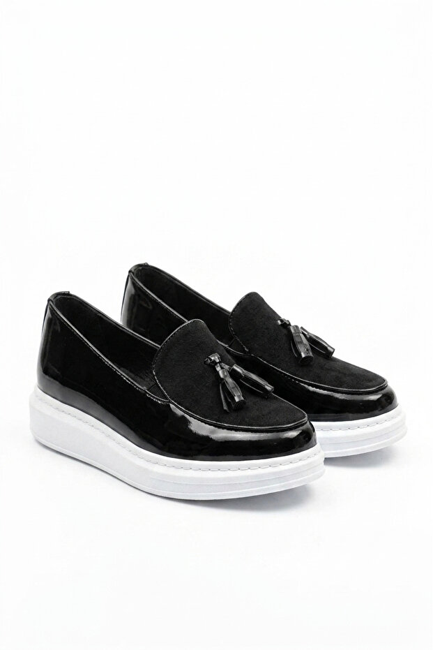 Zrn002 Premium Casual Men's Loafer Black White Patent Leather