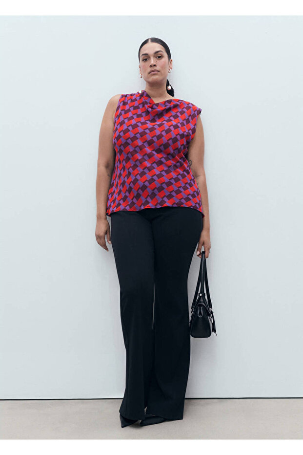 Blouse with Draped Collar Print - 8