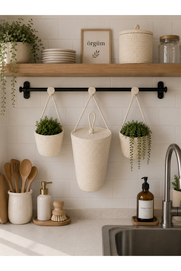 Off-whiteMini2-piece BasketSet- Bag Holder and Decorative Organizer