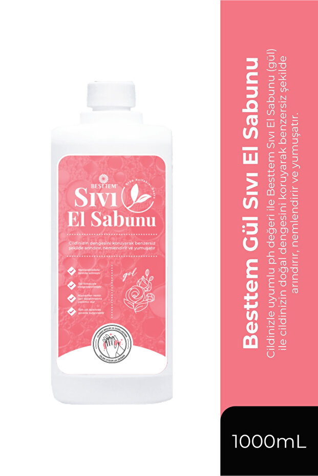 Liquid Hand Soap (Rose) – Ph-Compliant and Moisturizing Effective Cleansing - 1000 ml