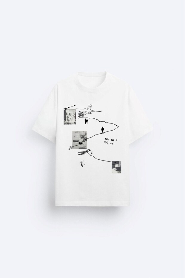 Art Work Printed Oversize White Men's T-Shirt