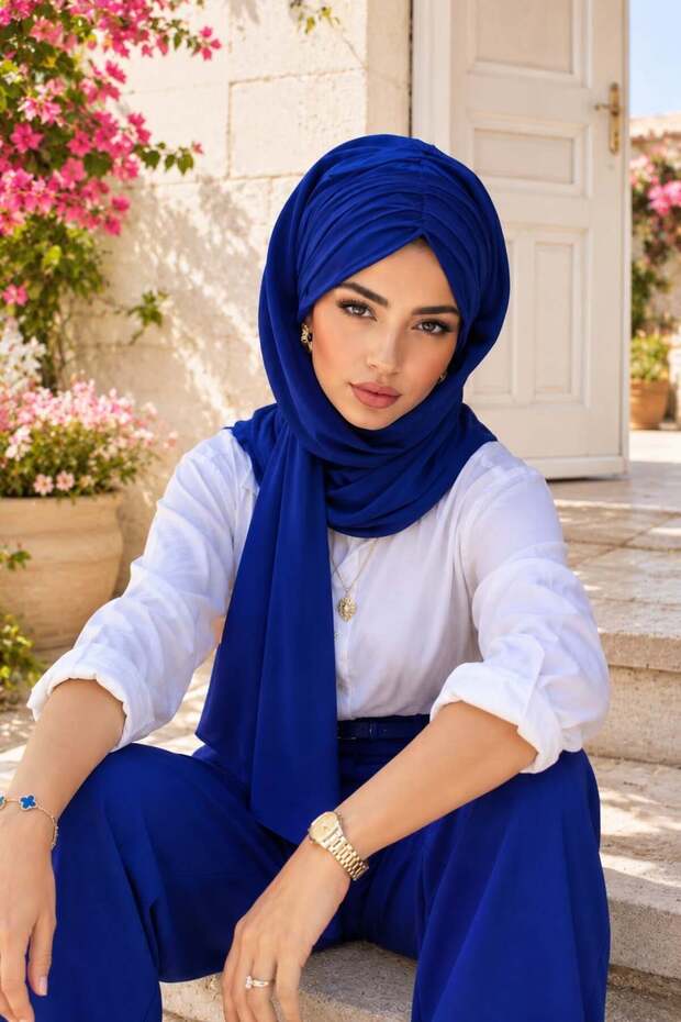 شال ساكس الأزرق المزين بالفراشات