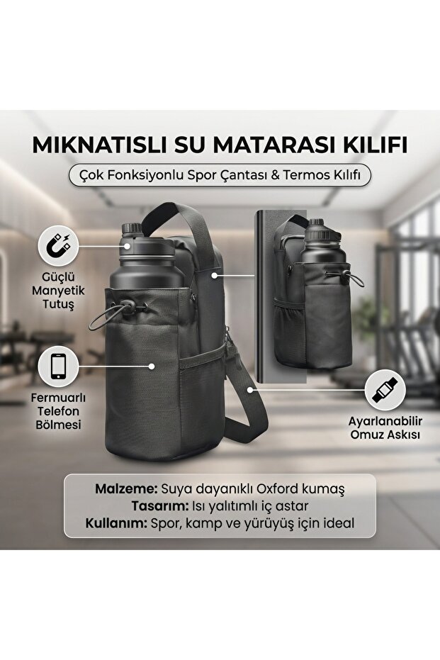 Magnetic Water Bottle Pouch Multifunctional Gym Bag - Camping and Thermos Holder with Strap