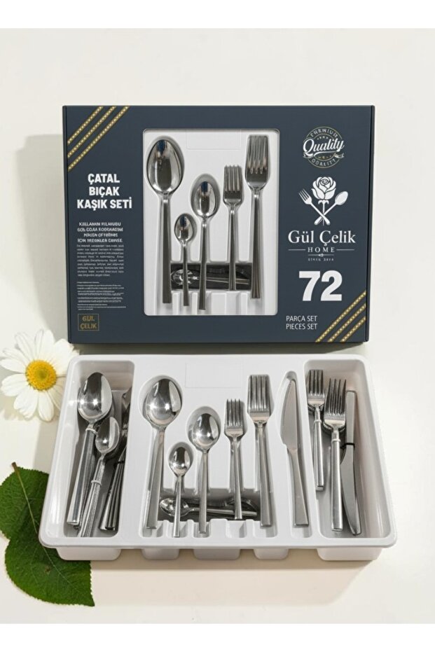 72-Piece 12-Person Fork Spoon Knife Set Sleek Style with Storage Box 18/0 Quality