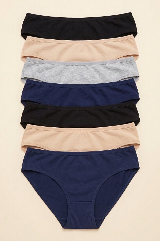 Ms Women's Cotton Bikini Panties Set of 7 Mixed Colors Flexible Daily Use