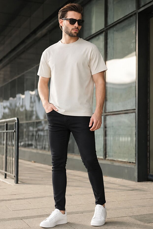 Men's Black Canvas Slim Fit Trousers