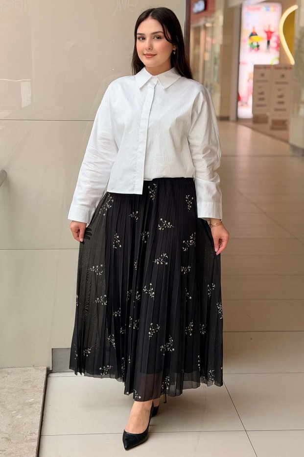 Fuat Gürşen Floral Pleated Lined Skirt