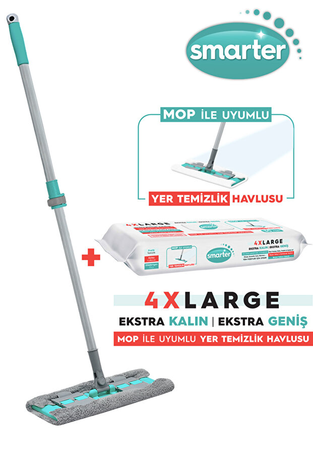 طقم ممسحة Magic Mop مع قطعة قماش لتنظيف الأرضيات ومشبك هدية، متوافق مع أقمشة الأسطح - 1