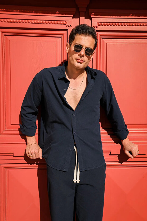 Zelar American Cotton Navy Blue Men's Shirt