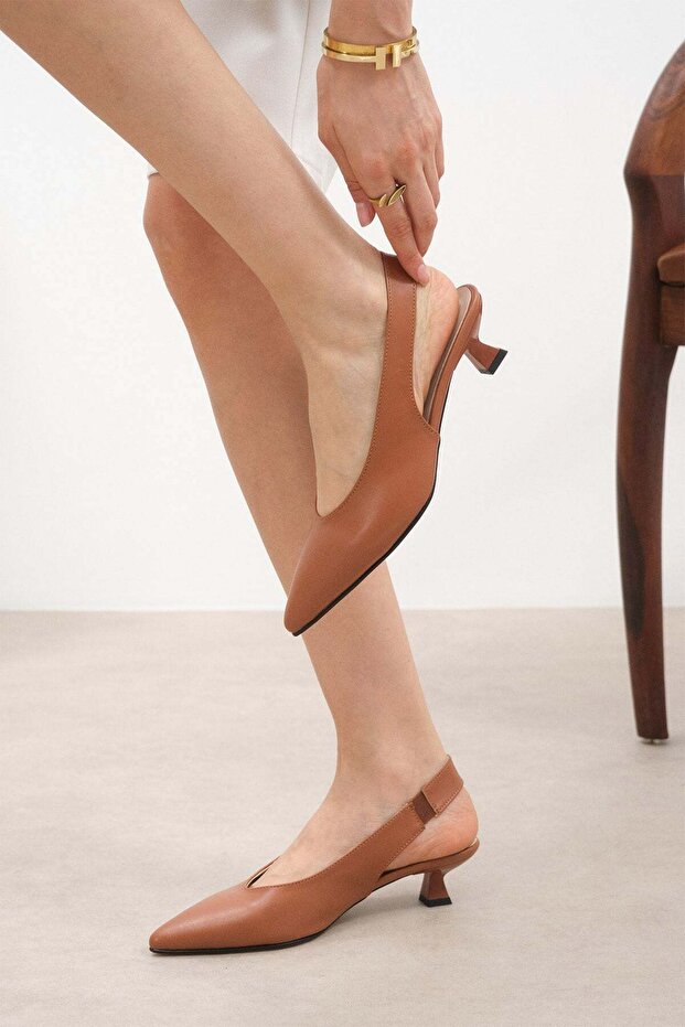 Vega Tan Color Short Heeled Women's Shoes