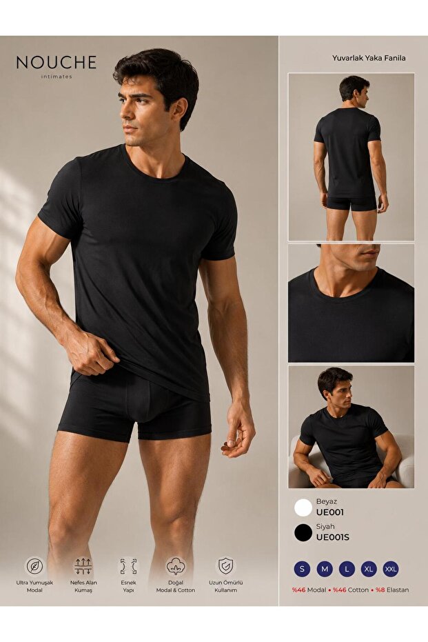 Men's Black Round Neck Fani̇la
