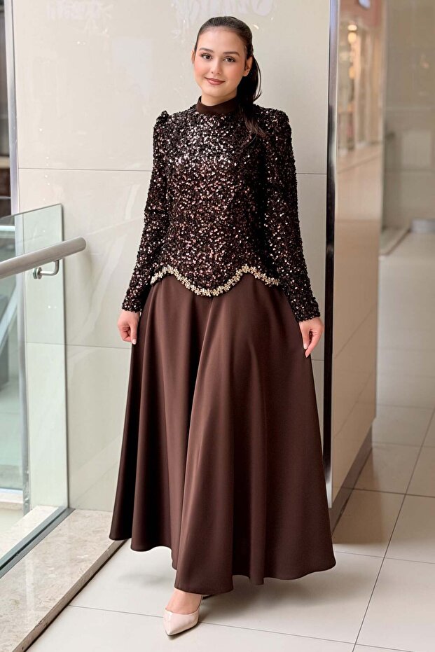 Sequin Sequin Blouse Skirt Evening Dress Set