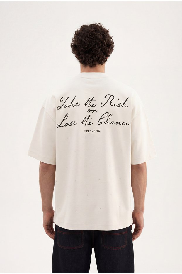Men's Stone Slogan Printed Oversize T-Shirt Space Gray