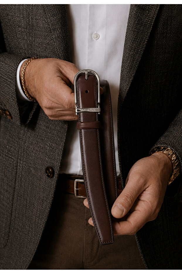 Clip-On Cognac Leather Belt Classic - Men's 100% Genuine Leather Belt