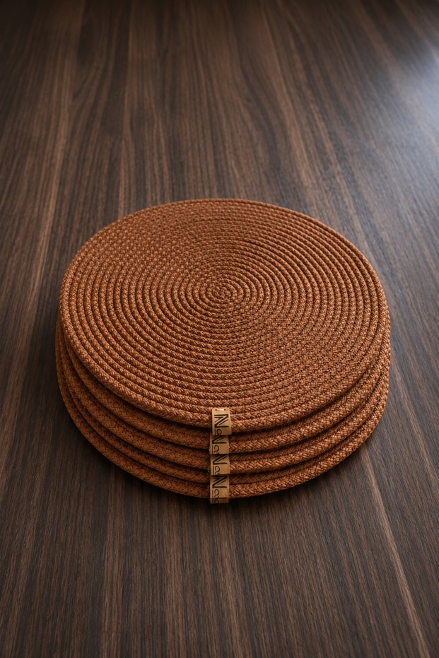 4 Pieces Copper Coffee Color Plate Set Modern American Serving, Stylish Presentation Plate | Stitched, 32 cm Summer Tableware, Balcony and Garden Table Decoration