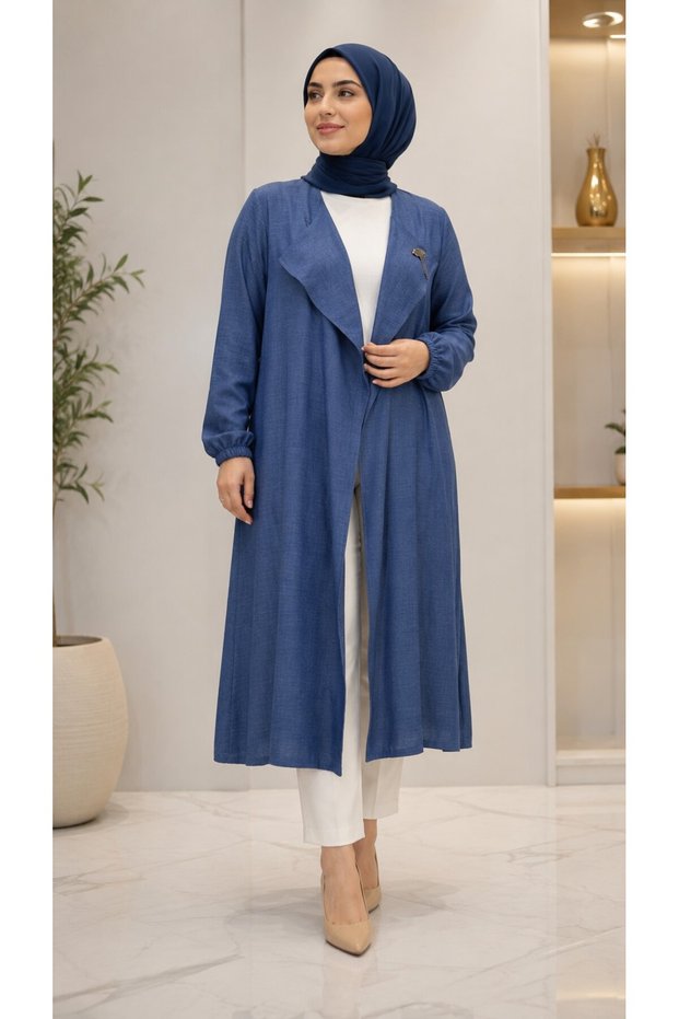 Casual Collar Open Front Tie Waist Long Jacket