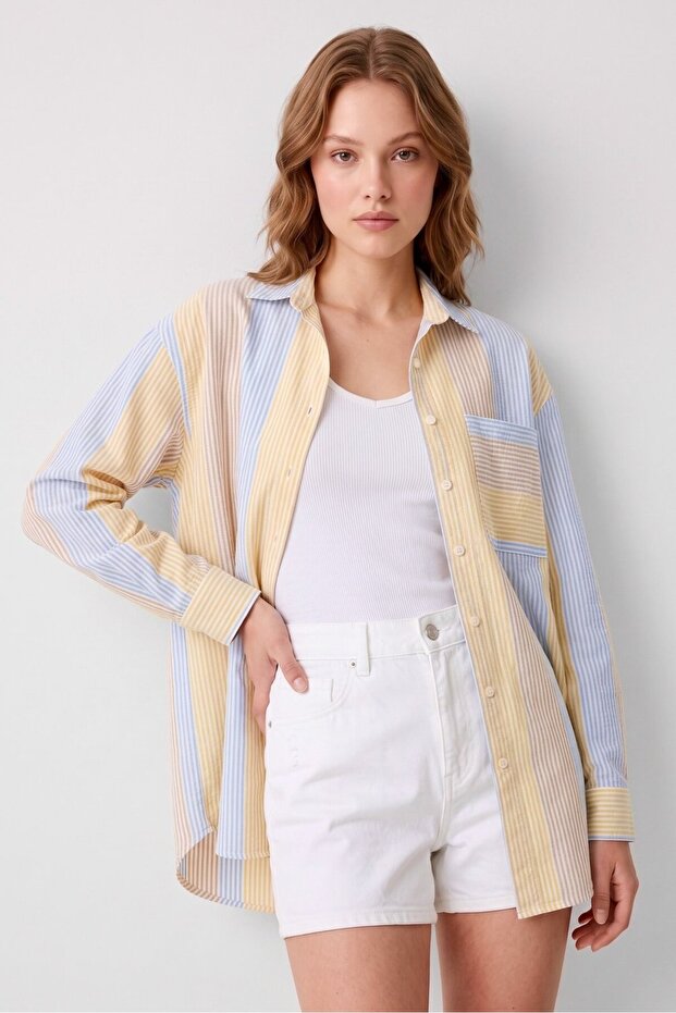 Multi-Colored Wrapped Detailed Striped Shirt - 5