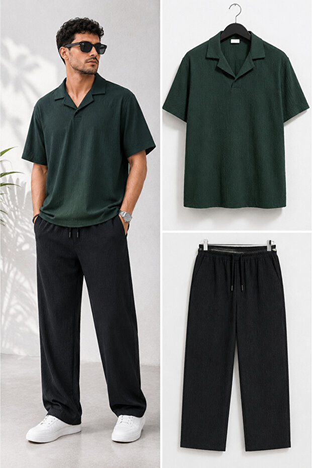 Men's Bürümcük T-Shirt Tracksuit Summer Casual Top and Bottom Set