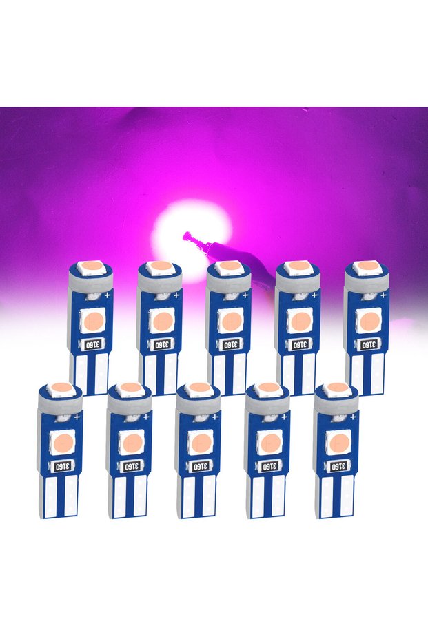 Pink High Brightness 3030 Chips 10Pcs of T5 Led Bulb W3W W1.2W Play and Plug Car Interior Lights Aut