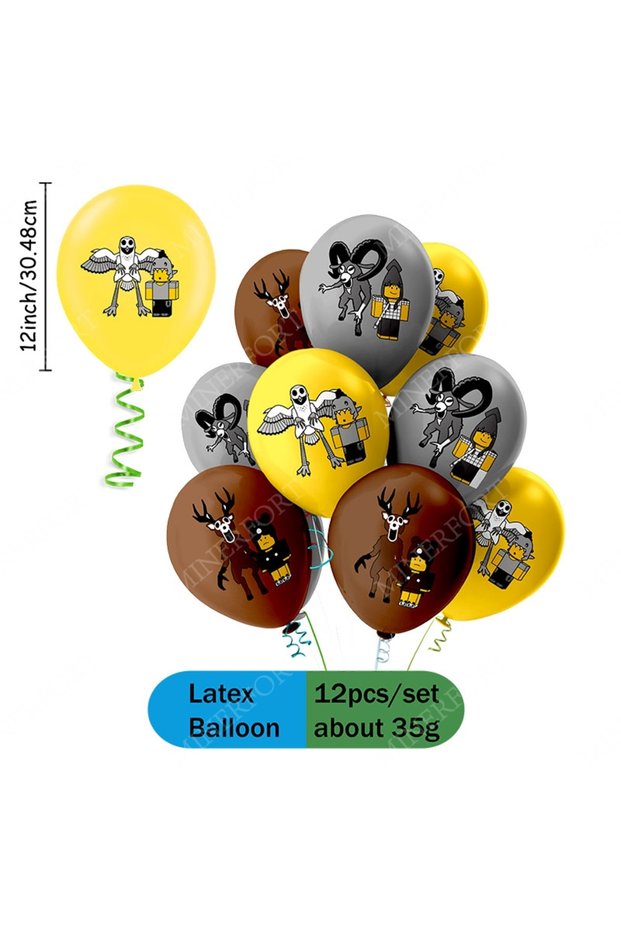 Latex Balloon 12pcs ROBLOX 99 Nights in the Forest Themed Paper Plate Cup Tablecloth Balloon Cake To