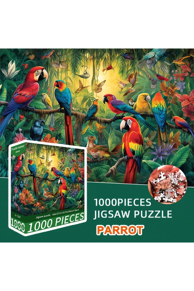 Parrot Family 70x50cm (27.5"x19.7") Adult Jigsaw Puzzle - Vibrant Parrot Family Art, 1000-Piece Chal