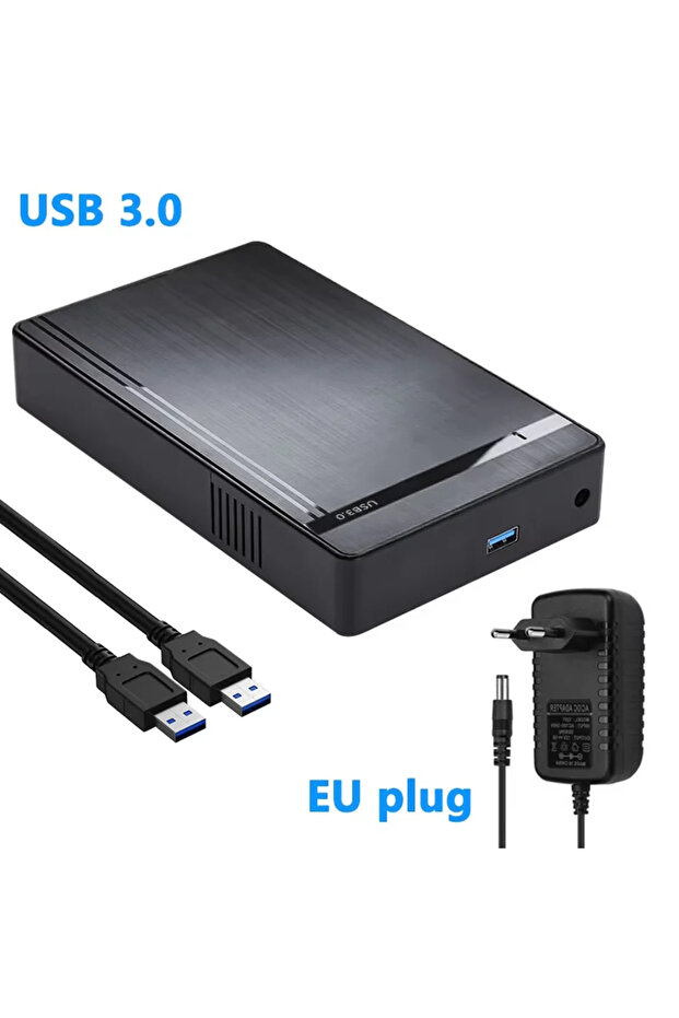علبة قرص صلب خارجي 3.5 بوصة بمقبس أوروبي، محول SATA إلى USB 3.0 بسرعة 5 جيجابت في الثانية، غلاف قرص صلب خارجي عالي السرعة