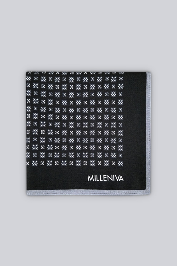 Floral Motif Patterned Black and White 70X70 Soft Touch Matte Square Scarf