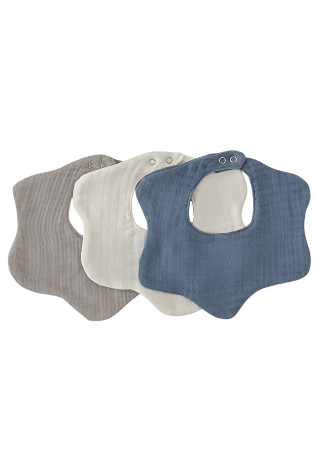 3-Pack 100% Organic Cotton 8-Layer Multi Muslin Floral Baby Drool Bib, Collar Gray, Blue