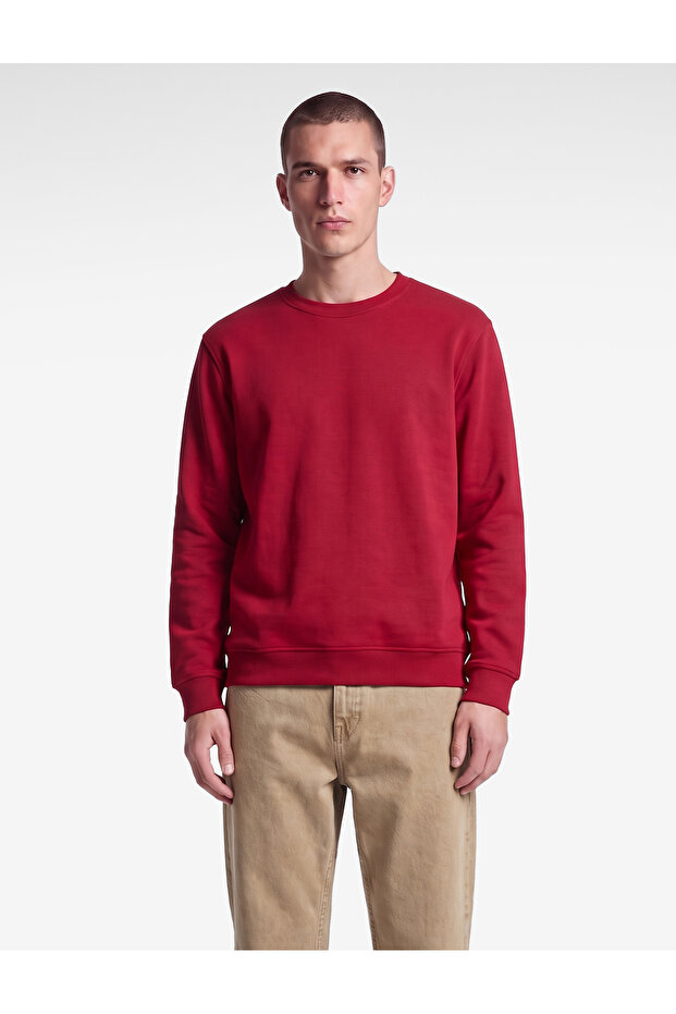 Cotton Long Sleeve Raised Crew Neck Men's Basic Sweatshirt