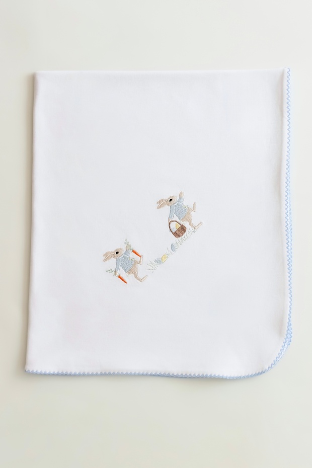 Carrot Rabbit Embroidered Baby Blanket 100% Cotton - 70X80 cm