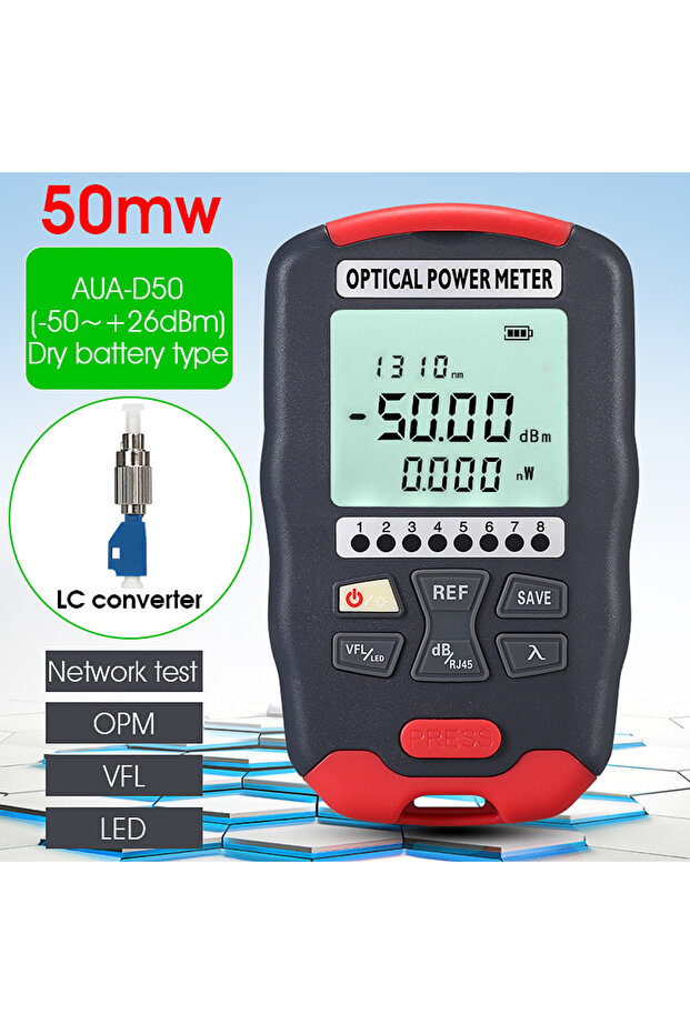 جهاز قياس الطاقة البصرية COMPTYCO AUA-D50 بقدرة 50 ميجاوات مع FC-LC، محدد الأعطال البصرية، جهاز اختبار الشبكة، ضوء LED 4
