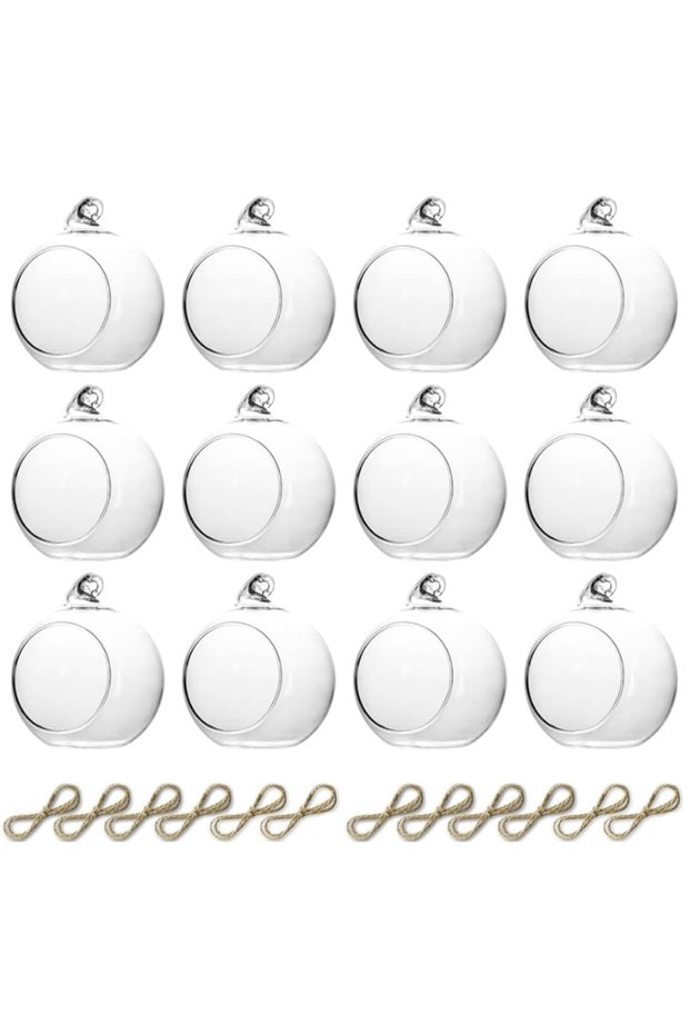 8cm 12Pcs NO Candles 6/12 Pcs Hanging Glass Tealight Globe Candle Holder with LED Candles for Home O