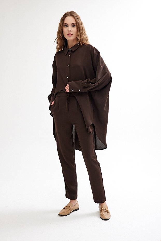 Pleated Front Crepe Trousers Brown