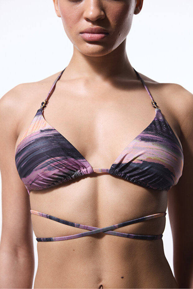 Nixie Striped Buckle Triangle Bikini Top - 1