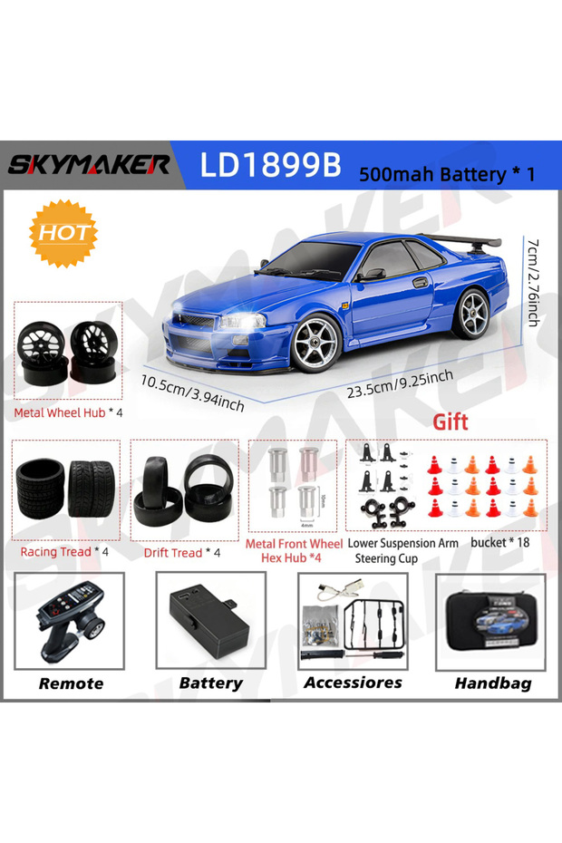 BU-1B500-C12A-18LZ Skymaker LDRC 1/18 RC Drift Car LD1899 GTR Mode R34 2.4GHz RWD with Gyroscope on-