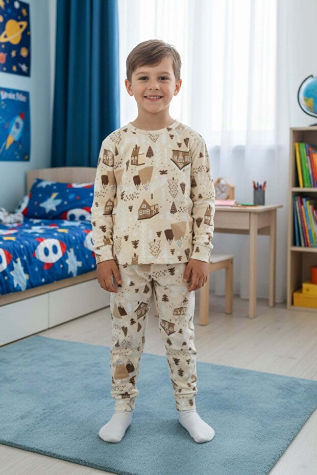 Home Patterned Fleece Unisex Children's Pajama Set
