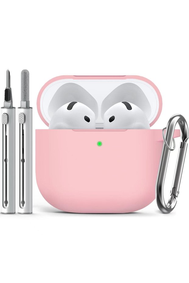 airpods 4 Pink Pods 4 Case Cover with Cleaner Kit,Soft Silicone Protective Case for Pods 4 Generatio