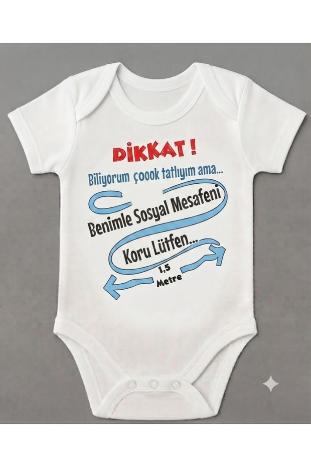 Keep Your Social Distance Please Pandemic Written Baby Bodysuit White Badi Zıbın 5134