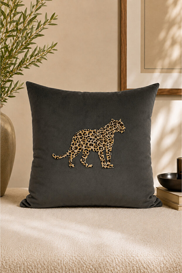 غطاء وسادة مزخرف بنمط الفهد من PARDUS، لون أنثراسايت، مقاس 45 × 45