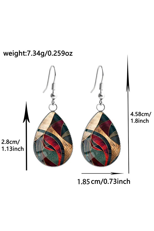 MULTI SILVER 1 Pair of Geometric Line Pattern Earrings with Convex Glass and 316 Stainless Steel Wat