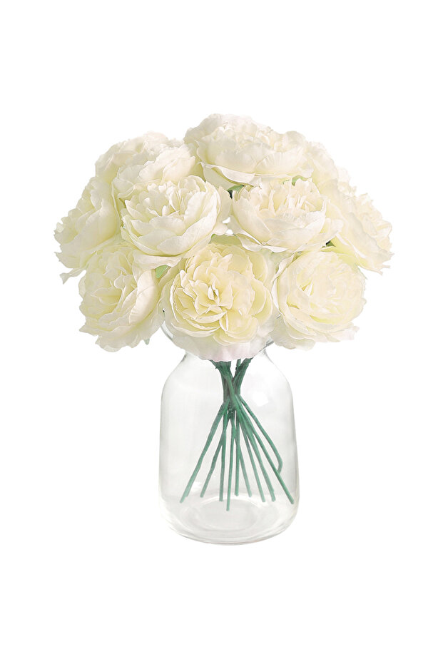 Milk White 20CM 6Pcs Artificial Silk Blue Peony Flowers With Stems Fake Peony Bouquet for Home Wedd