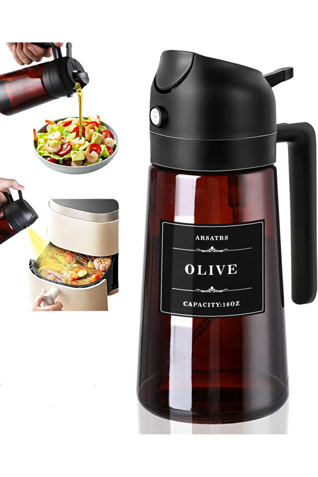 black 2-in-1 Glass Oil Dispenser & Sprayer - 16oz/470ml Leakproof Olive Oil Sprayer Bottle for Cooki