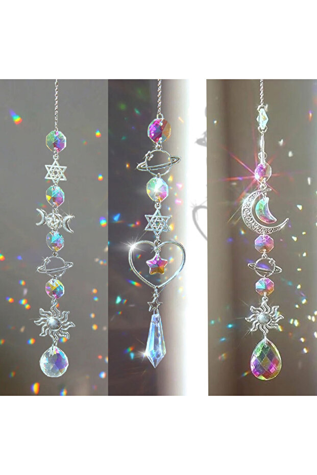 3pcs Crystal Wind Chime Rainbow Maker Sun Catcher Dream Catcher Pendant Home Garden Decor Wind Chime